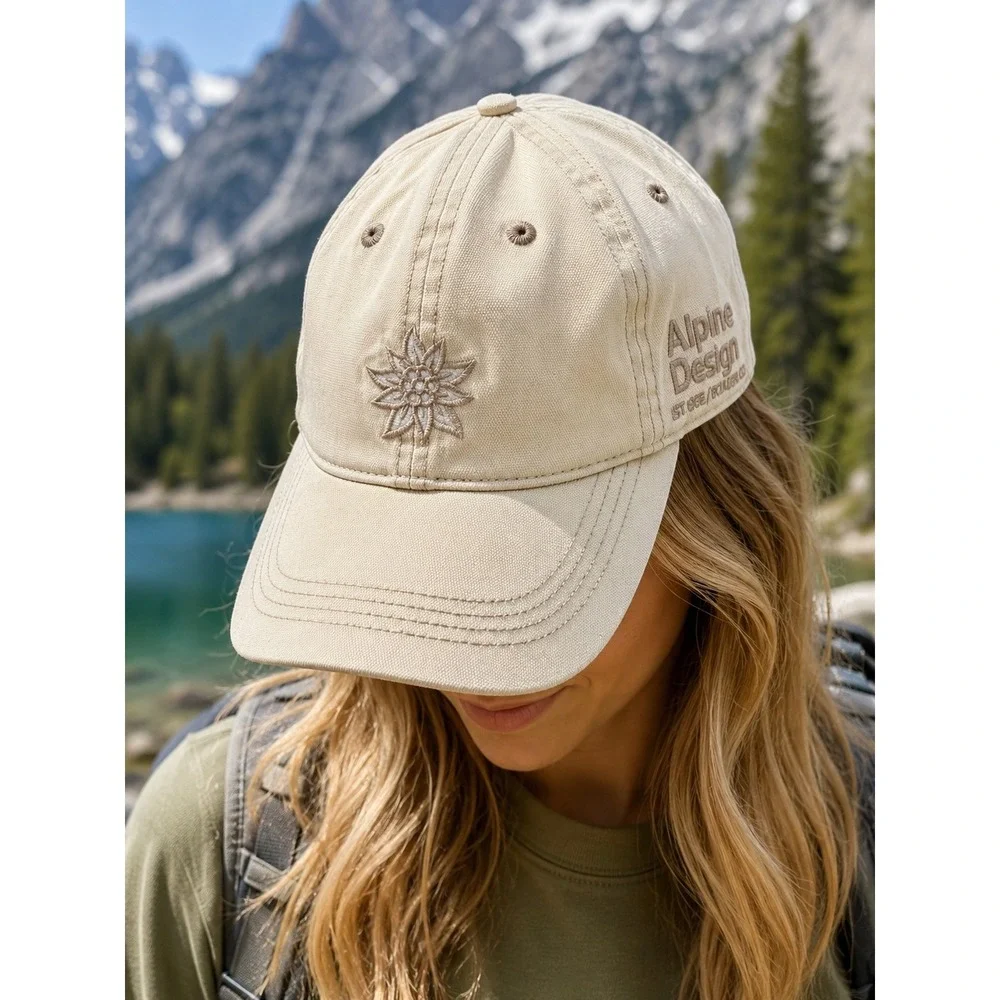 Alpine Design Tan Cotton Canvas Floral Embroidered Snapback Baseball Hat Cap